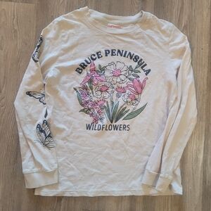 George Kids Long Sleeve Shirt - White with Floral and Butterfly Design sz 14